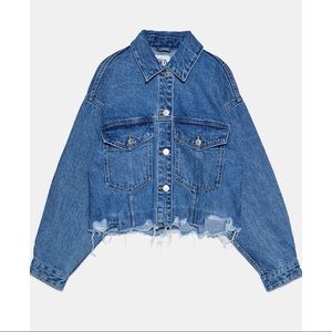 Zara Cropped Ripped Denim Jean Jacket Frayed Small